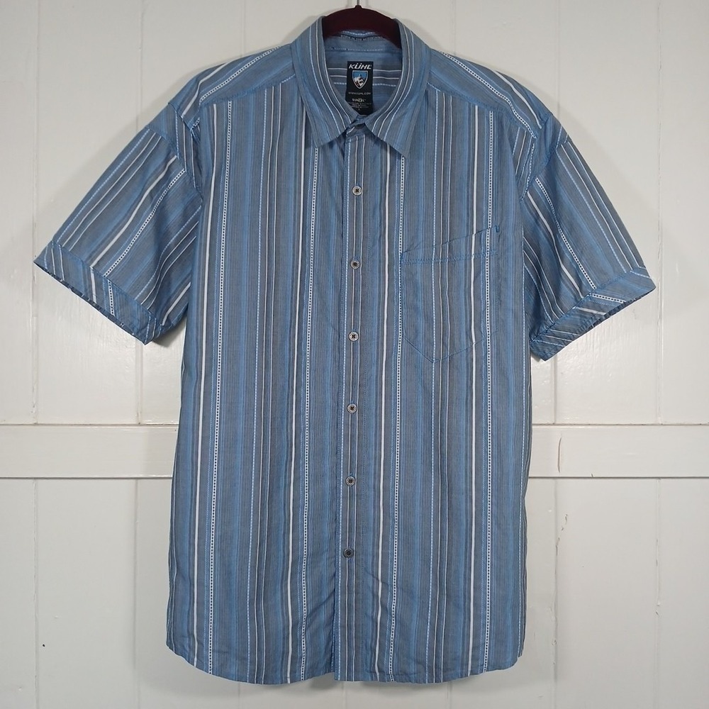 Kuhl Shirt Suncel UPF Sun Protection Button Up Men's Large Blue Tencel Cotton SS